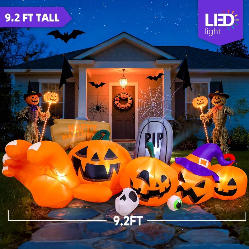Garma 9.2 Ft Halloween Inflatables Outdoor Decorations, Long Inflatable Blow Ups Yard Decoration Pumpkin with Build-in LEDs, Gravestone and Witch Hat for Halloween Party Indoor, Lawn, Garden Decor - Image 3